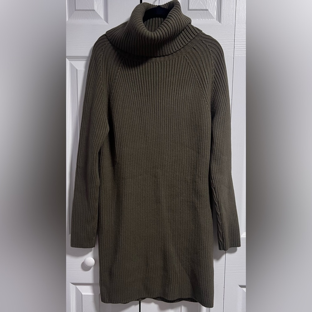 French Connection Dark Olive Cowl Neck Sweater Dress